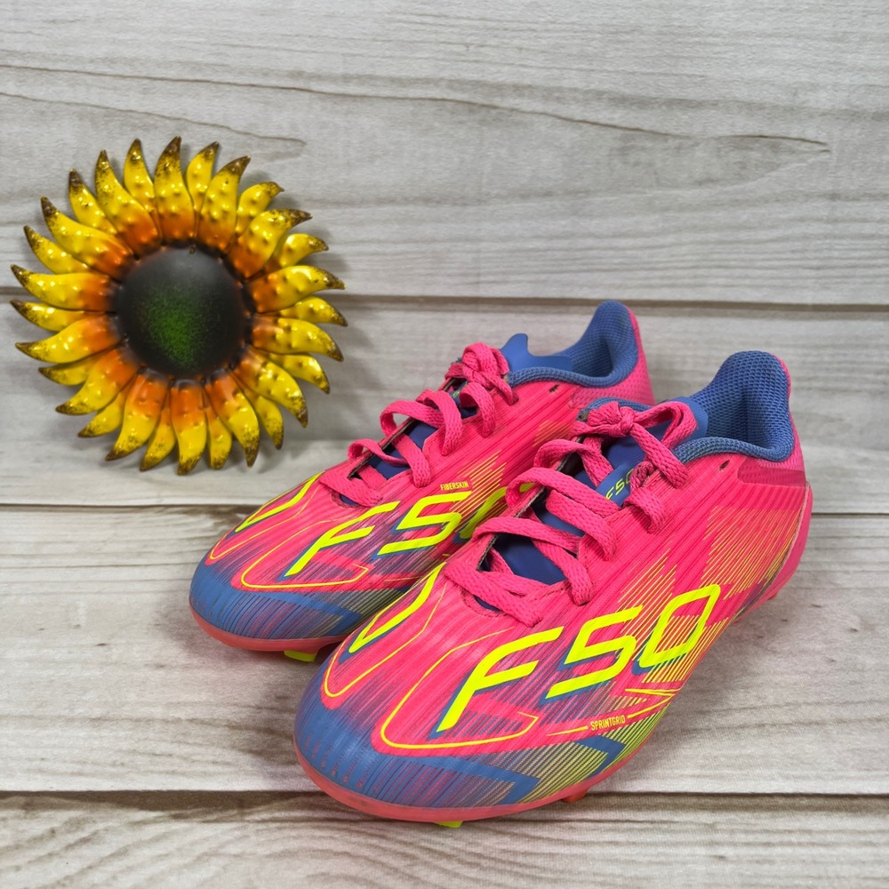 Adidas F50 League FG J Kids Soccer Cleats Pink Yellow Blue IE3745 Size 2Y